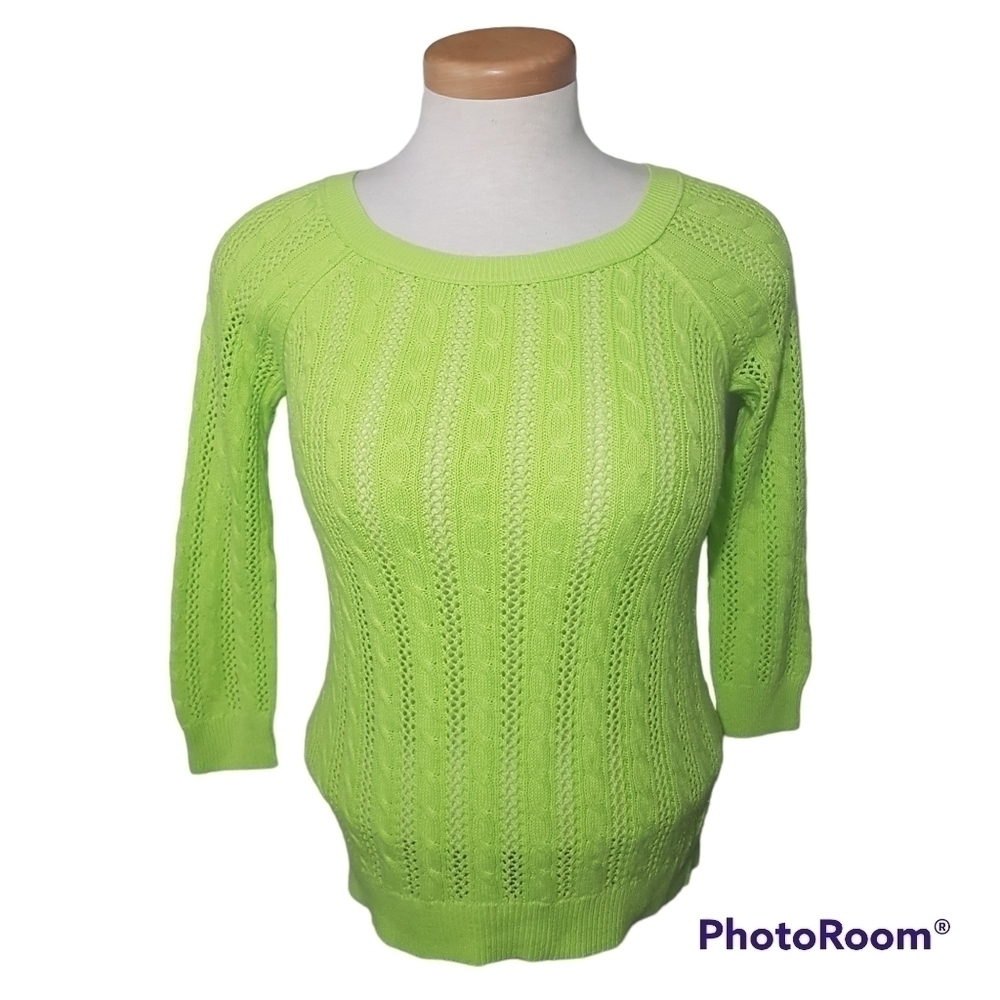 American Eagle Outfitters Wool Blend Cable Knit Open Weave Sweater 3/4 Sleeves